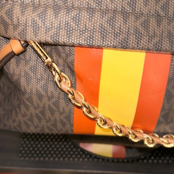 Michael Kors Slater Medium Backpack Orange and Yellow Signature Logo Stripe - Picture 6 of 10